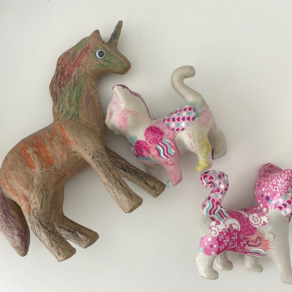 Paper Mache Animals - Art & Craft - Unicorn - Kitty Cat - Cardboard - Design
